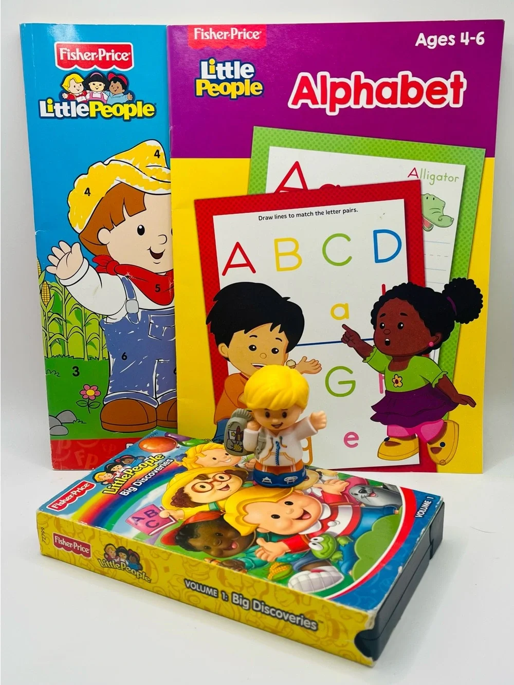 Fisher Price Little People Multimedia Lot Toy Figures VHS Tape Activity Books